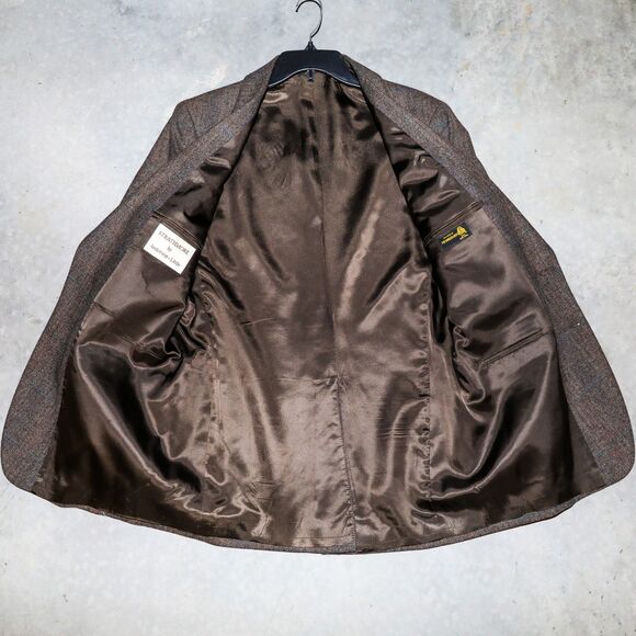 Strathmore Pure Wool Brown Plaid Suit Tailored Blazer Mens Sports Jacket 45R - Picture 4 of 5